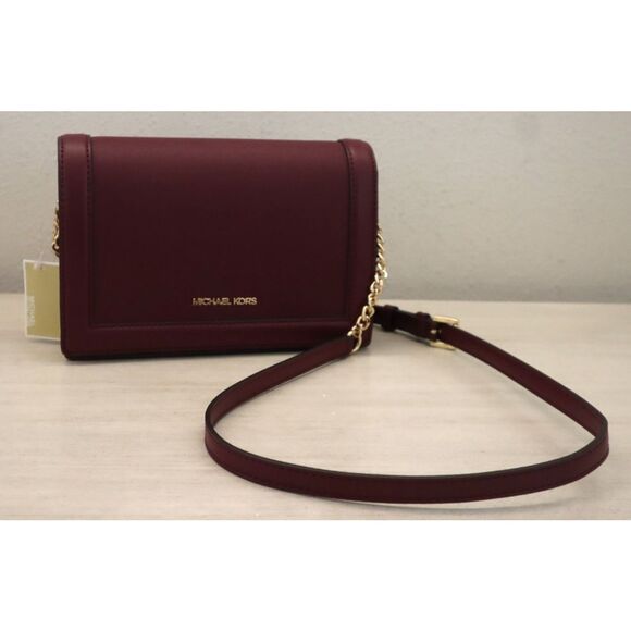 Michael Kors Dk Berry Jet Set Saffiano Leather Lg Full Flap Chain Crossbody